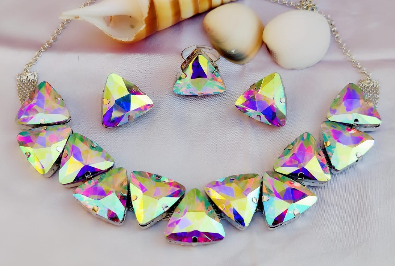 Rainbow Triangle necklace sets available at shri jewelrs