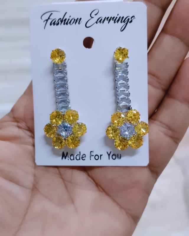 Yellow Ad stones hanging earrings