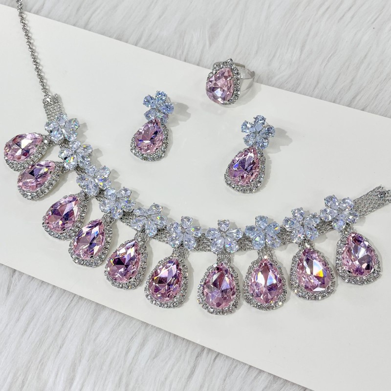 Baby Pink glass stones with AD necklace sets