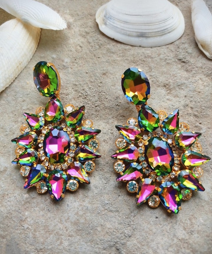 Crystal Hang drop earrings | Korean glass stones earrings