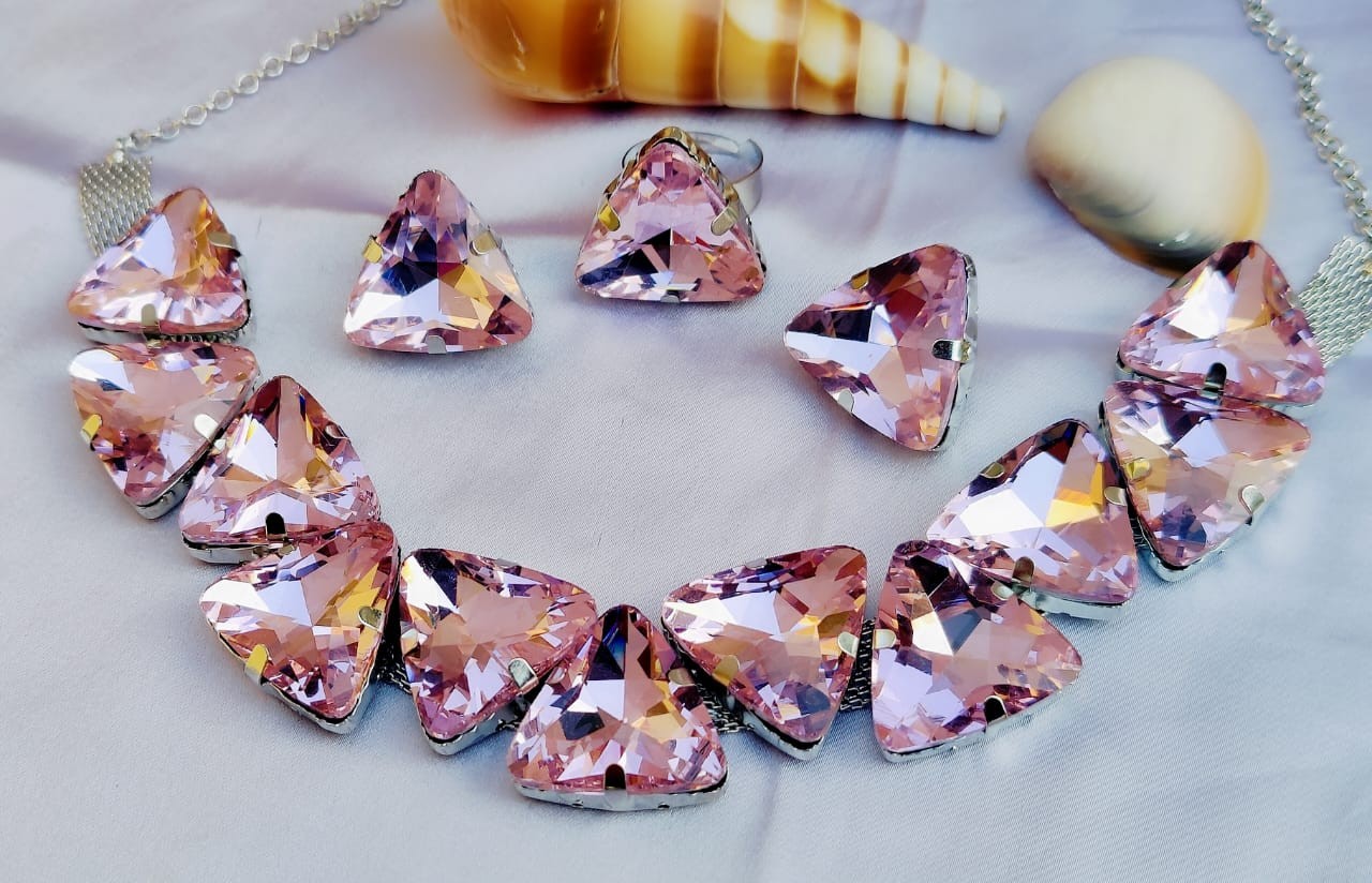 Pink Triangle shape necklace sets | Online shopping for Glass stones necklace