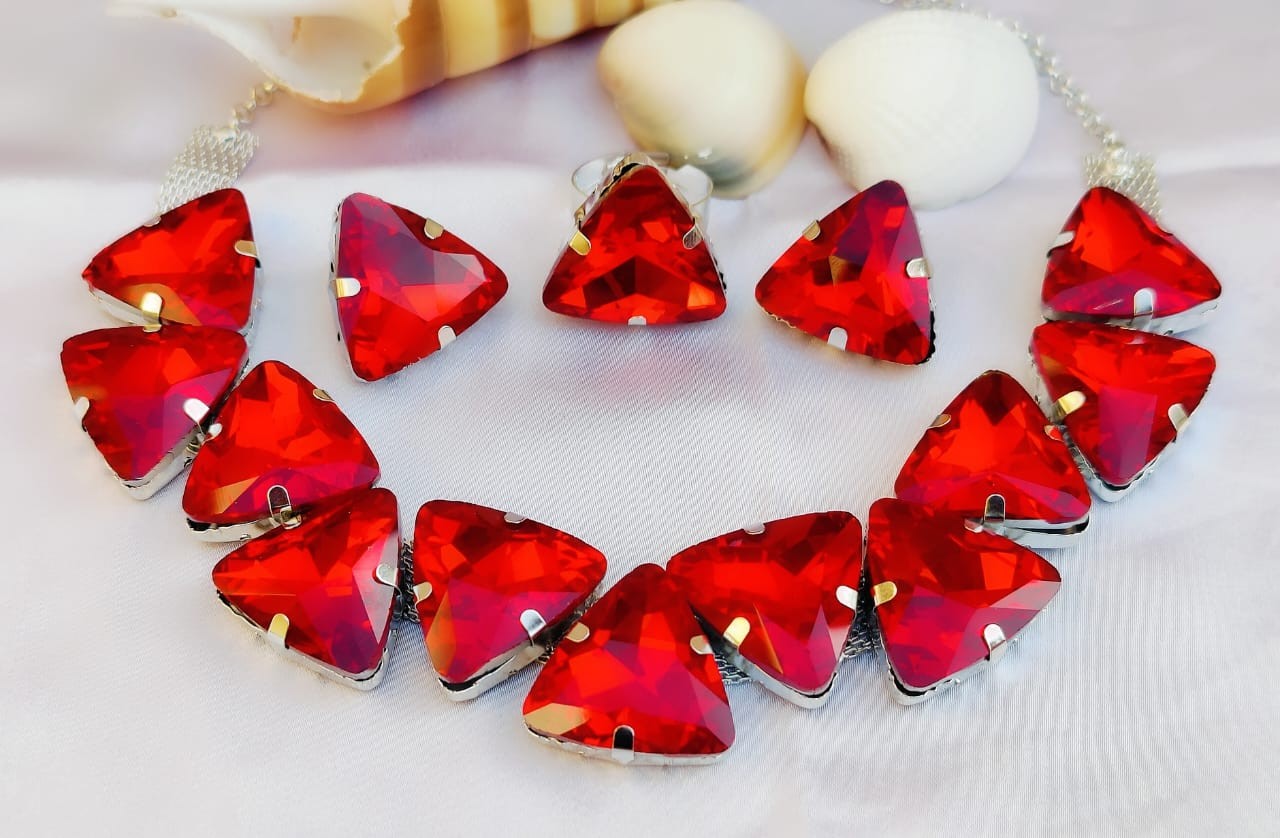 Red Triangle shape necklace sets | Online shopping for Glass stones necklace