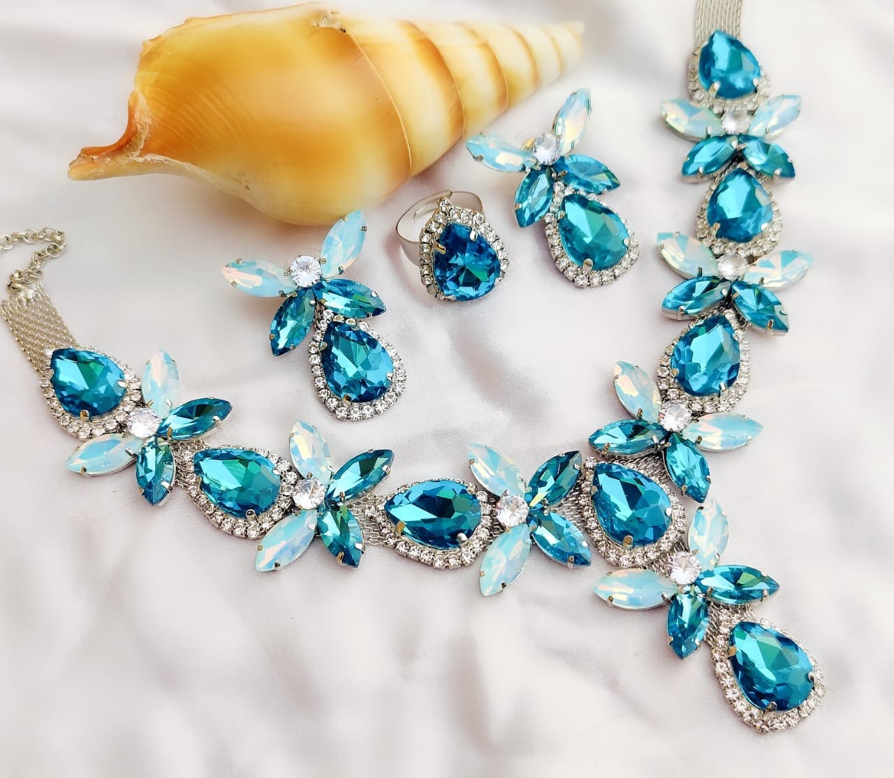 Firozi Rainbow Reflection with glass stones necklace sets | online shopping glass stones jewellery in india
